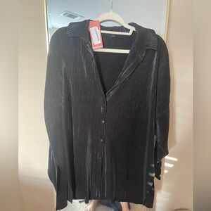 Black pleated button up shirt